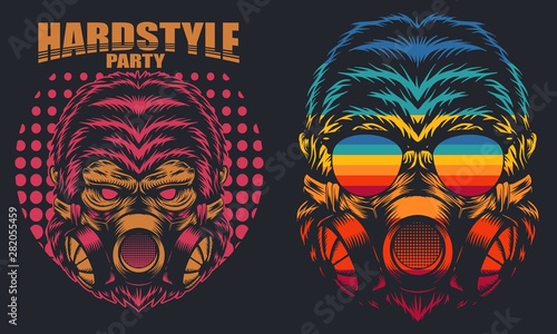Gorilla Mask Retro hard party vector illustration