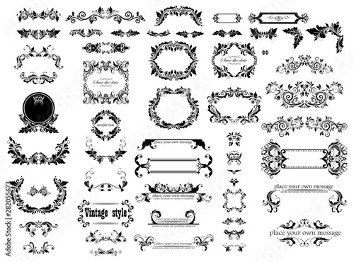 Vintage floral decorative frames, headers and title collection for wedding and heraldic design, menu card, restaurant, cafe, hotel, jewellery store, logo templates, monogram