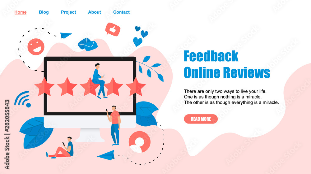 Webpage Template. Five star customer online rating. Concept of feedback. Webpage Template. Five star customer online rating. Concept of feedback.