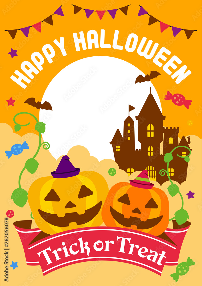 Happy halloween / cartoon pumpkin ( Jack o lantern ) character vector illustration. Poster (flyer) template design (text space). Happy halloween / cartoon pumpkin ( Jack o lantern ) character vector illustration. Poster (flyer) template design (text space).