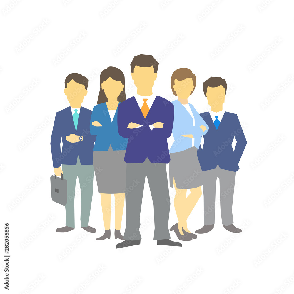 A group of people, workers team of businessmen. Teamwork. Work partnership leadership. Men and women in business clothes. Vector flat. A group of people, workers team of businessmen. Teamwork. Work partnership leadership. Men and women in business clothes. Vector flat.