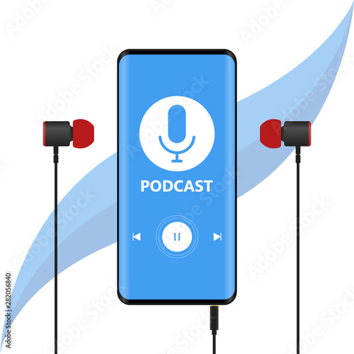 Online podcast on mobile phone Vector Illustration
