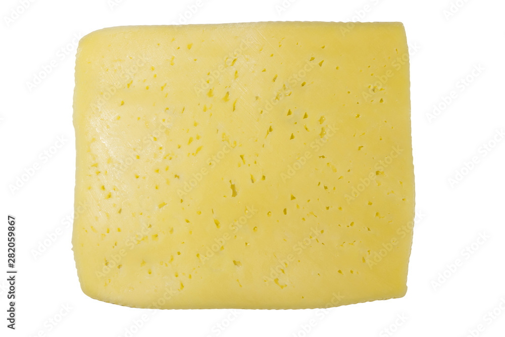 Slice of cheese isolated on white background