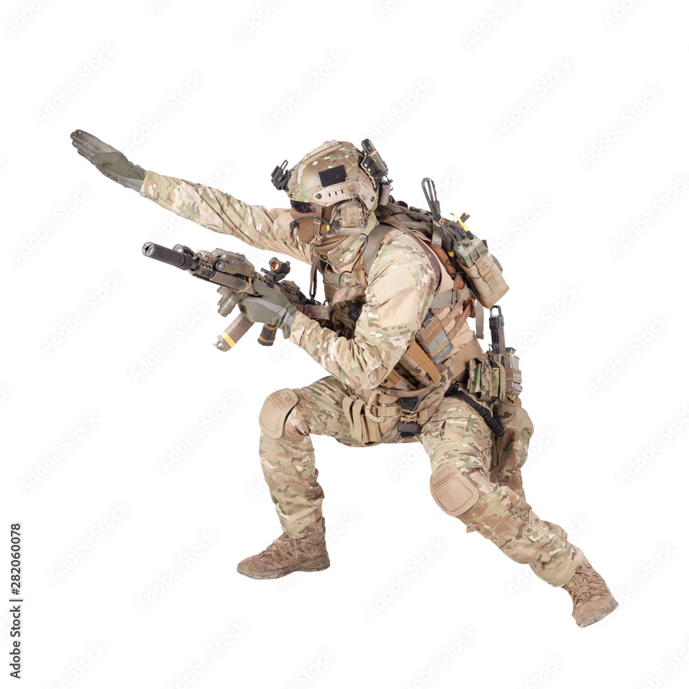 Army soldier going in attack isolated studio shoot Army soldier going in attack isolated studio shoot