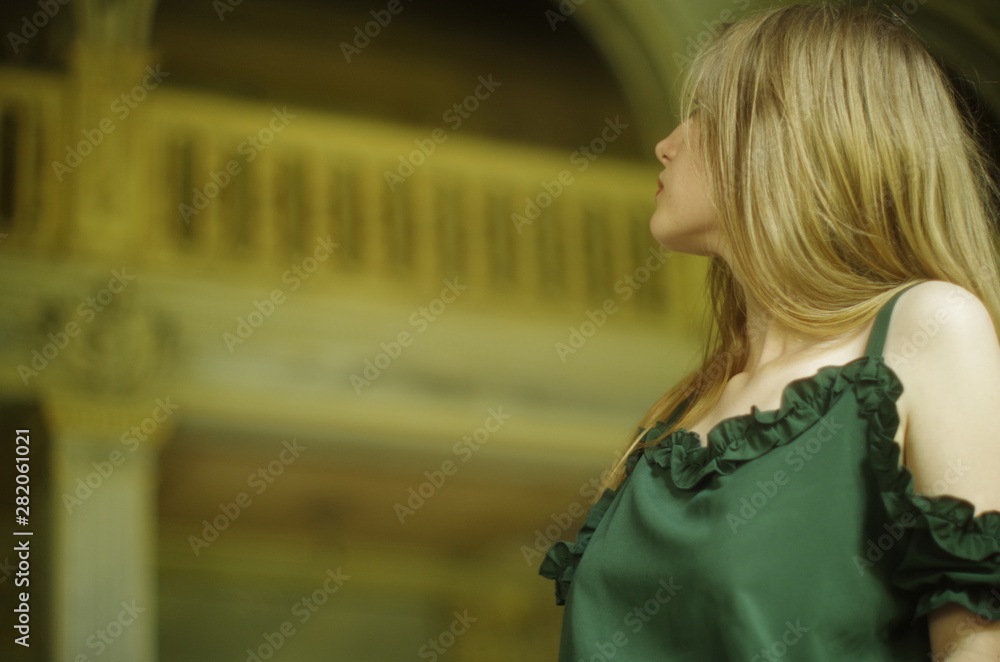 beautiful young blonde with long flowing hair and blue eyes in an old castle beautiful young blonde with long flowing hair and blue eyes in an old castle