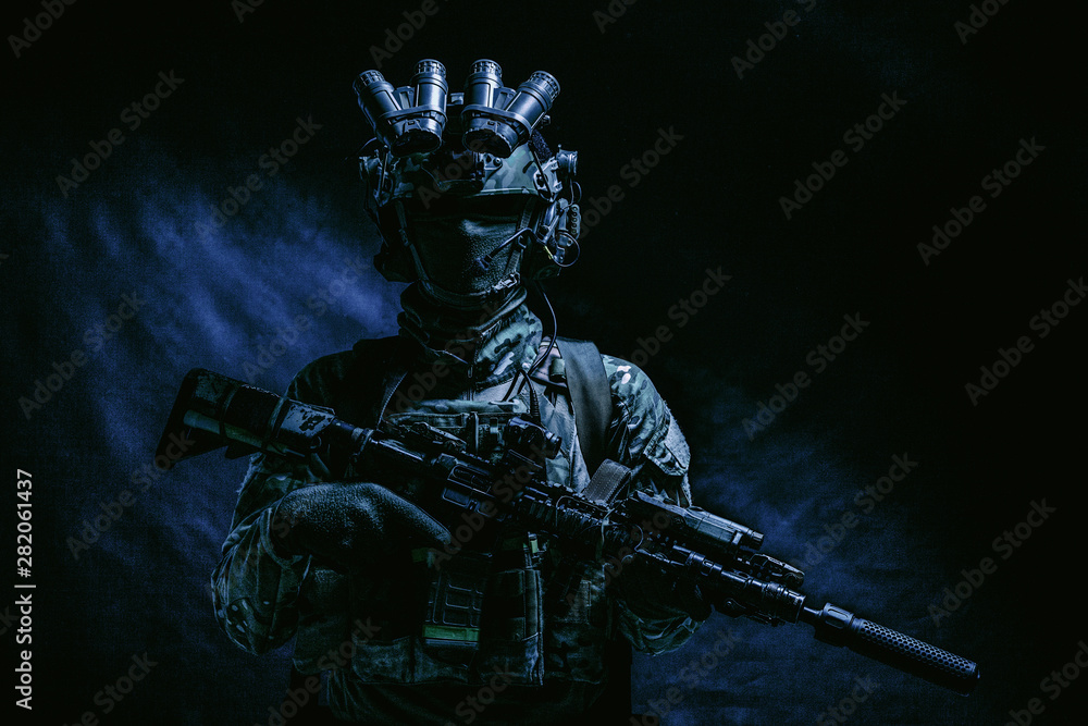 Fototapeta premium Army special forces fighter low key studio shoot