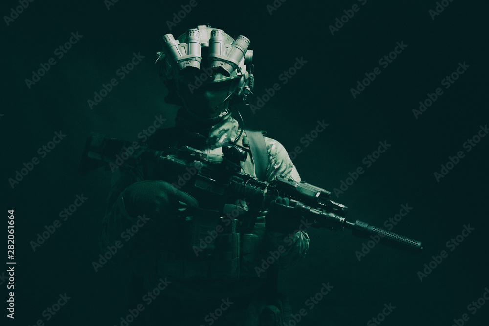 Fototapeta premium Army special forces fighter low key studio shoot