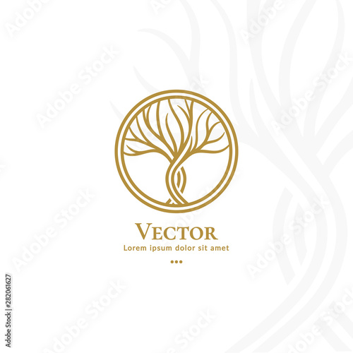 Golden Tree Logo In A Circle Frame Abstract And Modern Illustration Isolated Vector Great For Emblem Monogram Invitation Flyer Menu Brochure Background Or Any Desired Idea Stock Vector Adobe Stock