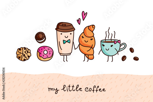 coffee and sweets, cute cartoon vector elements