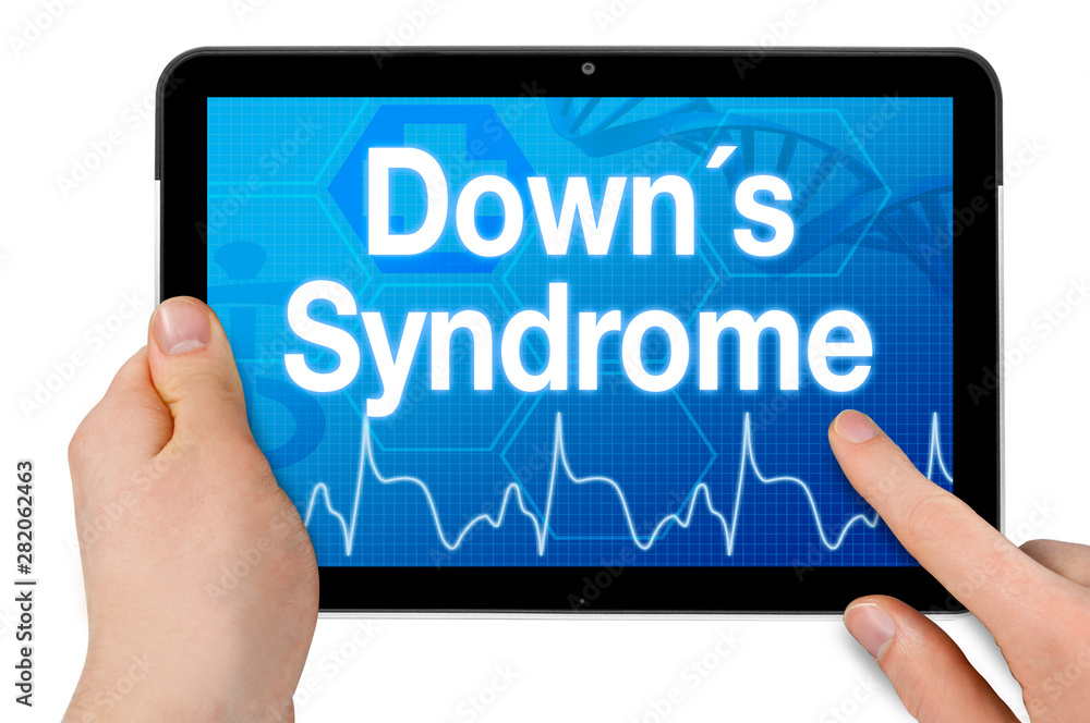 Tablet with touchscreen and diagnosis downs syndrome isolated Tablet with touchscreen and diagnosis downs syndrome isolated