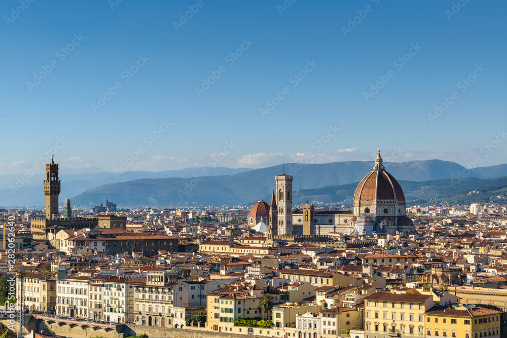 View of Florence and Duomo from piazzale Michelangelo, Italy