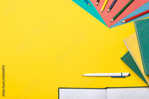 General education concept, stationery top view, flat lay