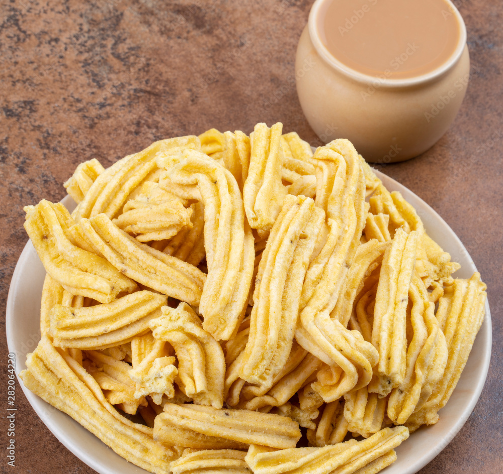 Indian Traditional Spicy Snack Ghatiya Also Know as Ganthiya, Papdi