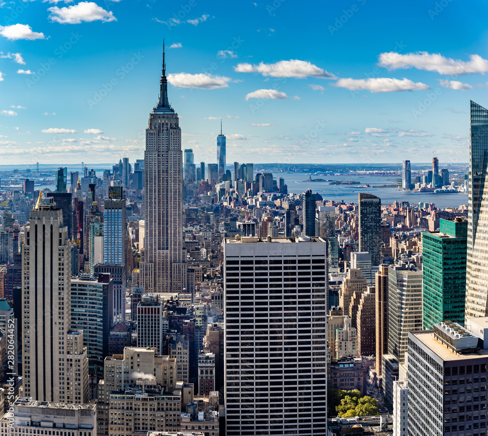 Aerial  view Manhattan  skyscrapers in  New York.