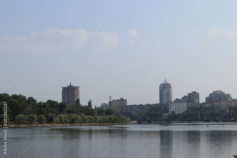 view of the city donetsk with pond