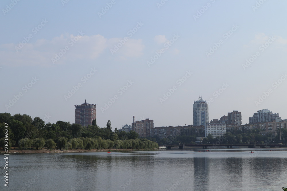 view of the city donetsk with pond view of the city donetsk with pond