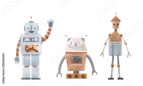 Obraz na płótnie Watercolor robot set