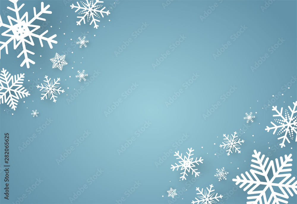 Christmas and happy new year blue vector background with snowflake, celebration concept, paper art design