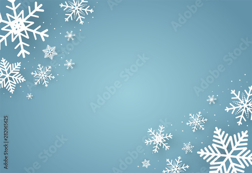 Christmas and happy new year blue vector background with snowflake, celebration concept, paper art design