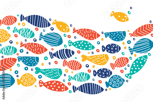School of fish. Nice decorative illustration.Vector sea poster.