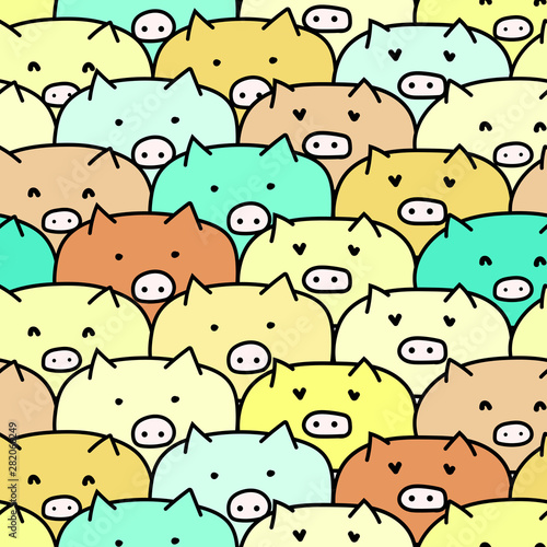 Cute pig seamless pattern background. Vector illustrations for gift wrap design.
