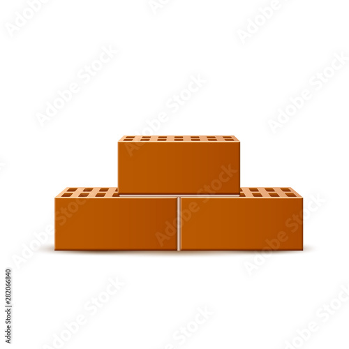 Realistic brick heap. Vector brick stone stack for industrial design. Building material. Bunch of brown blocks for masonry.