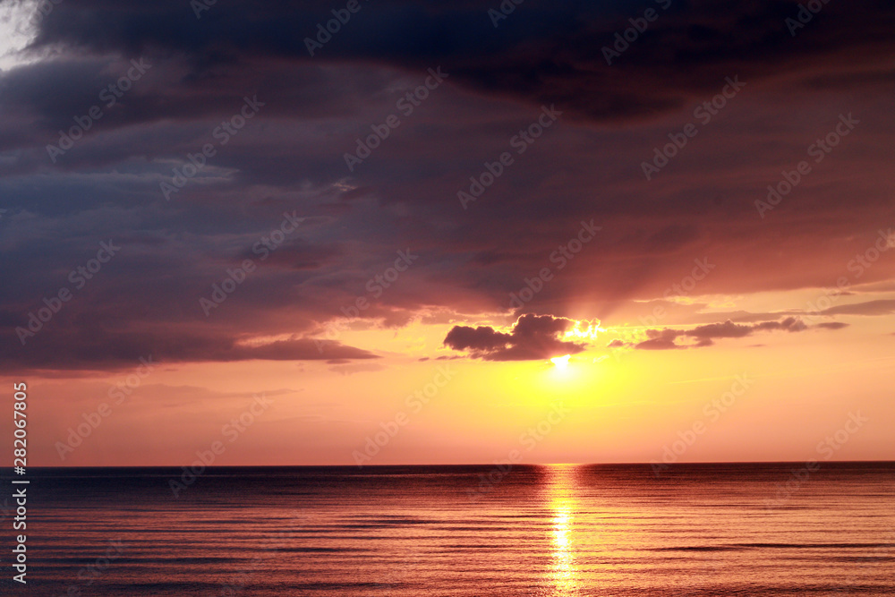 Epic golden sunset over the Baltic sea