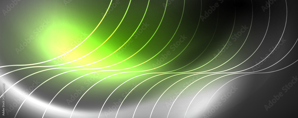 Shiny neon lights, dark abstract background with blurred magic neon light curved lines Shiny neon lights, dark abstract background with blurred magic neon light curved lines