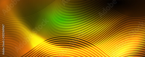 Shiny neon lines template - northern lights glowing blur lines. Futuristic style glow neon 80s disco club or night party techno template
