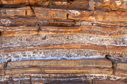 Sediment and rock layers at Karijini National Park in Dales Gorge including natural asbestos