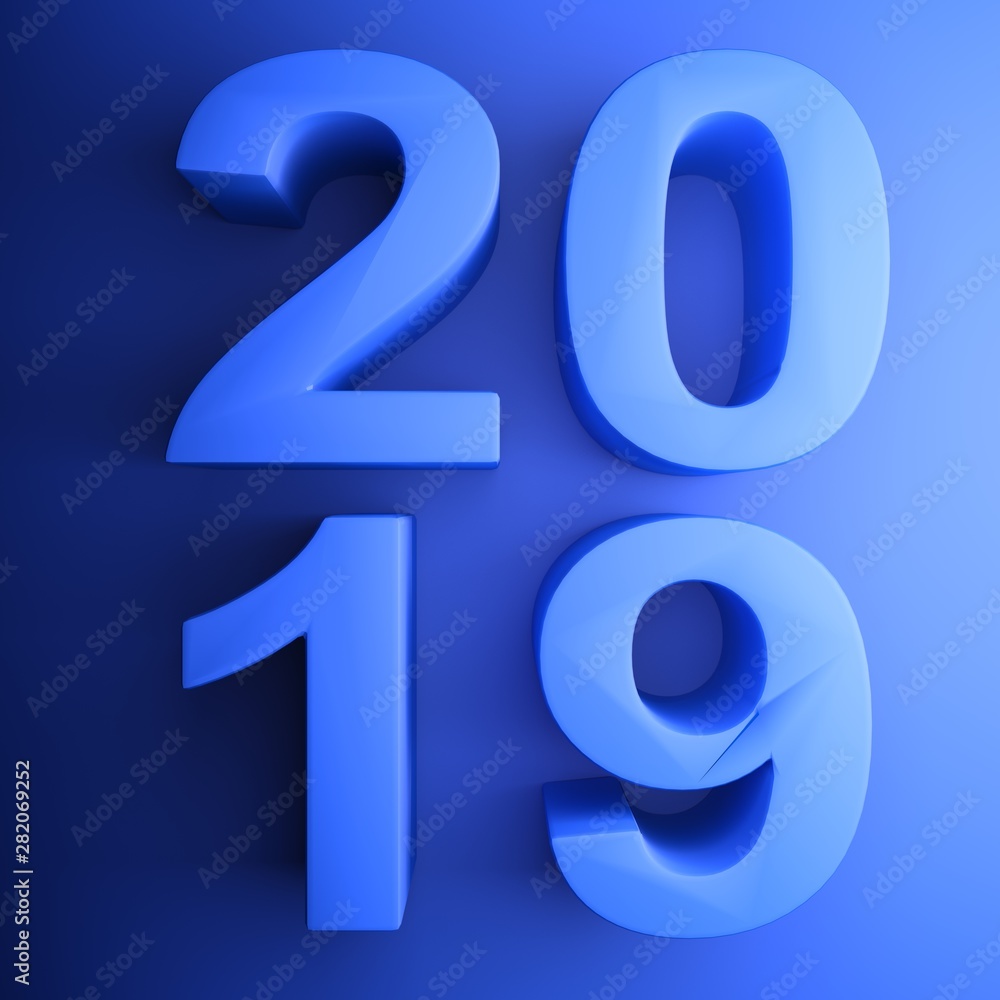 2019 blue square icon - 3D rendering illustration 2019 blue square icon - 3D rendering illustration