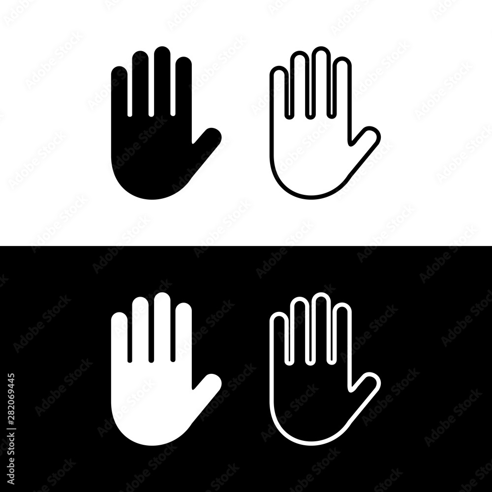 Hand stop set symbol icon vector. Hand stop sign 