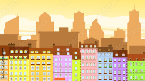 vector image of apartment buildings on the background of the modern city. EPS-10
