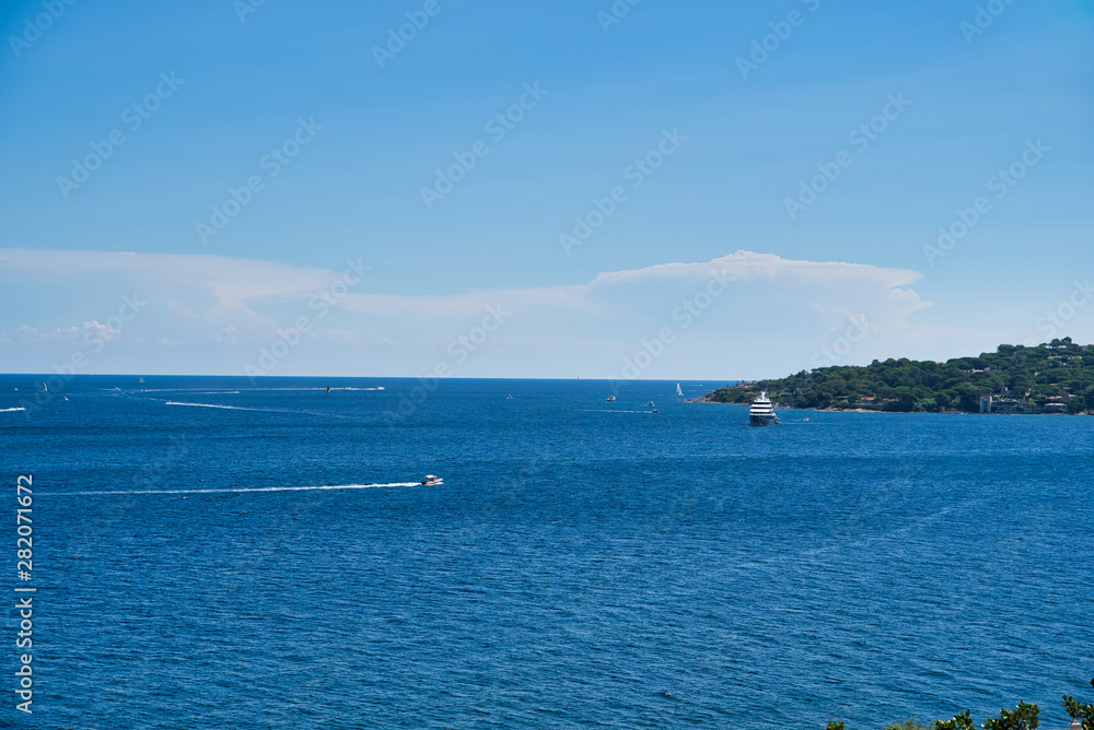 Yachts and boats in the Gulf of Saint-Tropez. Beautiful Bay with yachts. Provence Côte D'azur, France