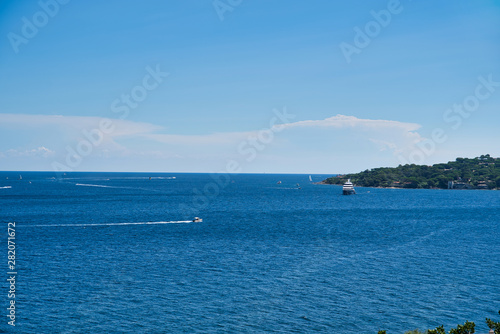 Yachts and boats in the Gulf of Saint-Tropez. Beautiful Bay with yachts. Provence Côte D'azur, France