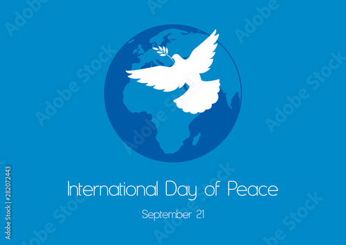 International Day of Peace vector. Dove of Peace vector. Planet Earth with a Dove. Silhouette of a dove on a blue background. International Day of Peace Poster, September 21. Important day