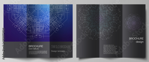 The minimal vector illustration layouts. Modern creative covers design templates for trifold brochure or flyer. Big Data Visualization, geometric communication background with connected lines and dots