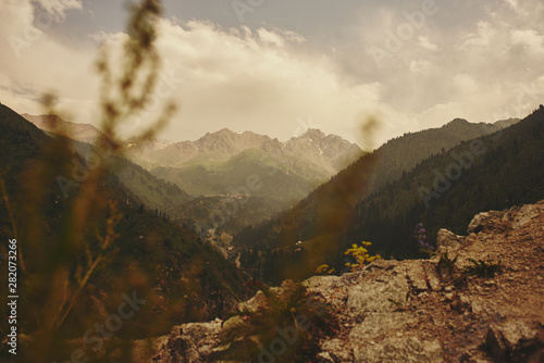 Summer green mountain landscape in Kazakhstan Almaty, nature, forest and sky photo