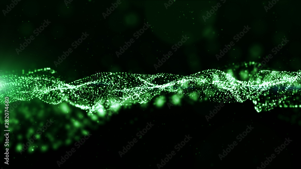 Digital particles green color wave flow abstract background Digital particles green color wave flow abstract background