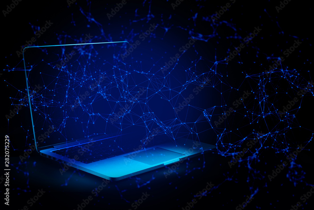 Naklejka premium cloud storage with computing, digital technology laptop, data machine deep learning, server online privacy security social network, supercomputer