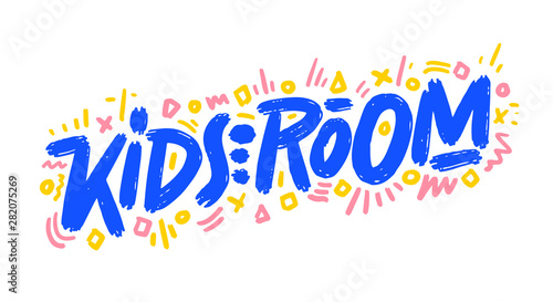 Kids room vector cartoon logo. Colorful  letters for children's playroom decoration. Inscription on isolated background