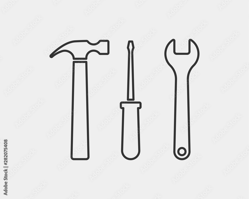 Tools vector wrench icon. Spanner logo design element. Key tool isolated on white background. Tools vector wrench icon. Spanner logo design element. Key tool isolated on white background.