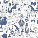 Christmas vector  seamless pattern with hand drawn elements