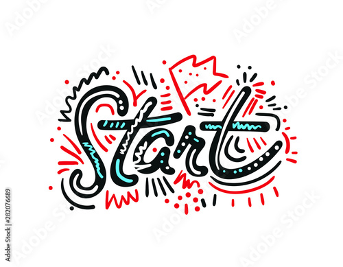Vector illustration of start line banners, streamers, for outdoor sport event - competition race, run marathon.