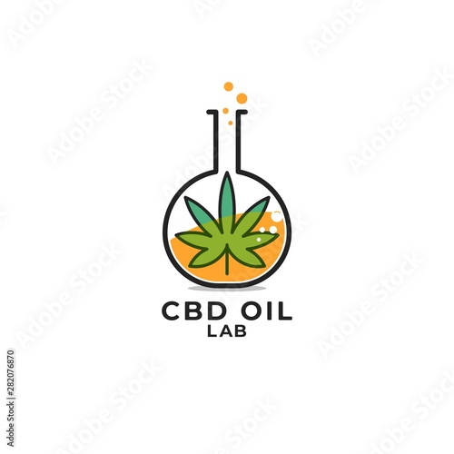 CBD oil lab logo vector icon ilustration, Cannabis lab fluid, Cannabidiol, Cannabis oil