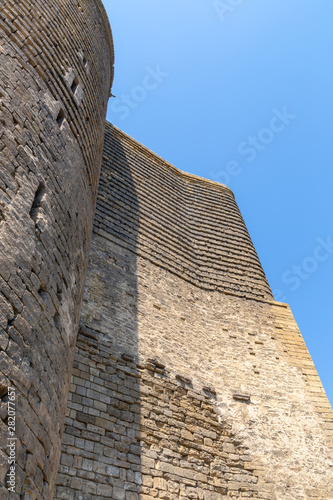 Bottom view of the Tower in the old city  Baku