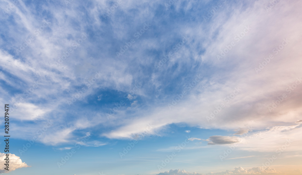 Beautiful blue sky and clouds. Nature sky background.