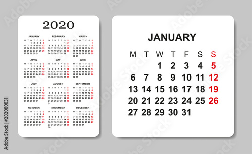 Calendar 2020. Vector design template.