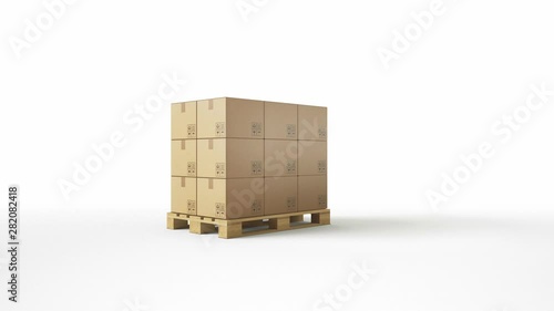 Wallpaper Mural Single pallet with cardboard boxes with goods isolated on white background. 60 fps animation. Torontodigital.ca