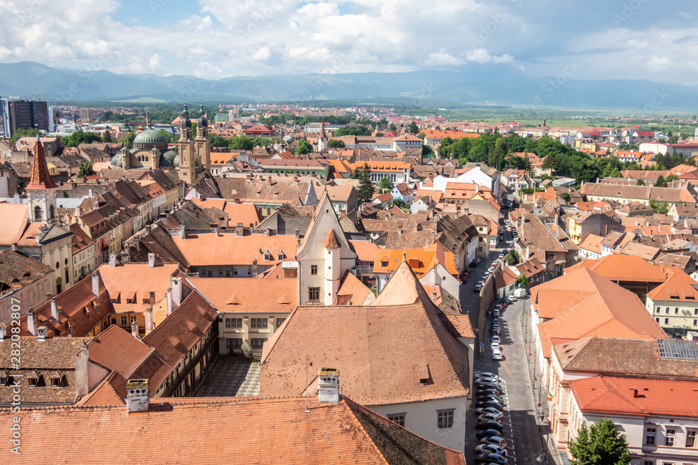 Southwest view from St Mary Cathedral, Sibiu, Romania. 